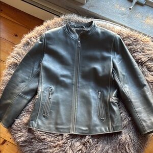 Elegant Women's Olive Green Leather Jacket SZ LG